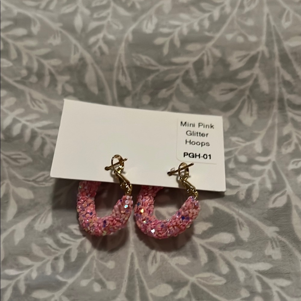Pink Glitter Hoop Earrings - Picture 2 of 2